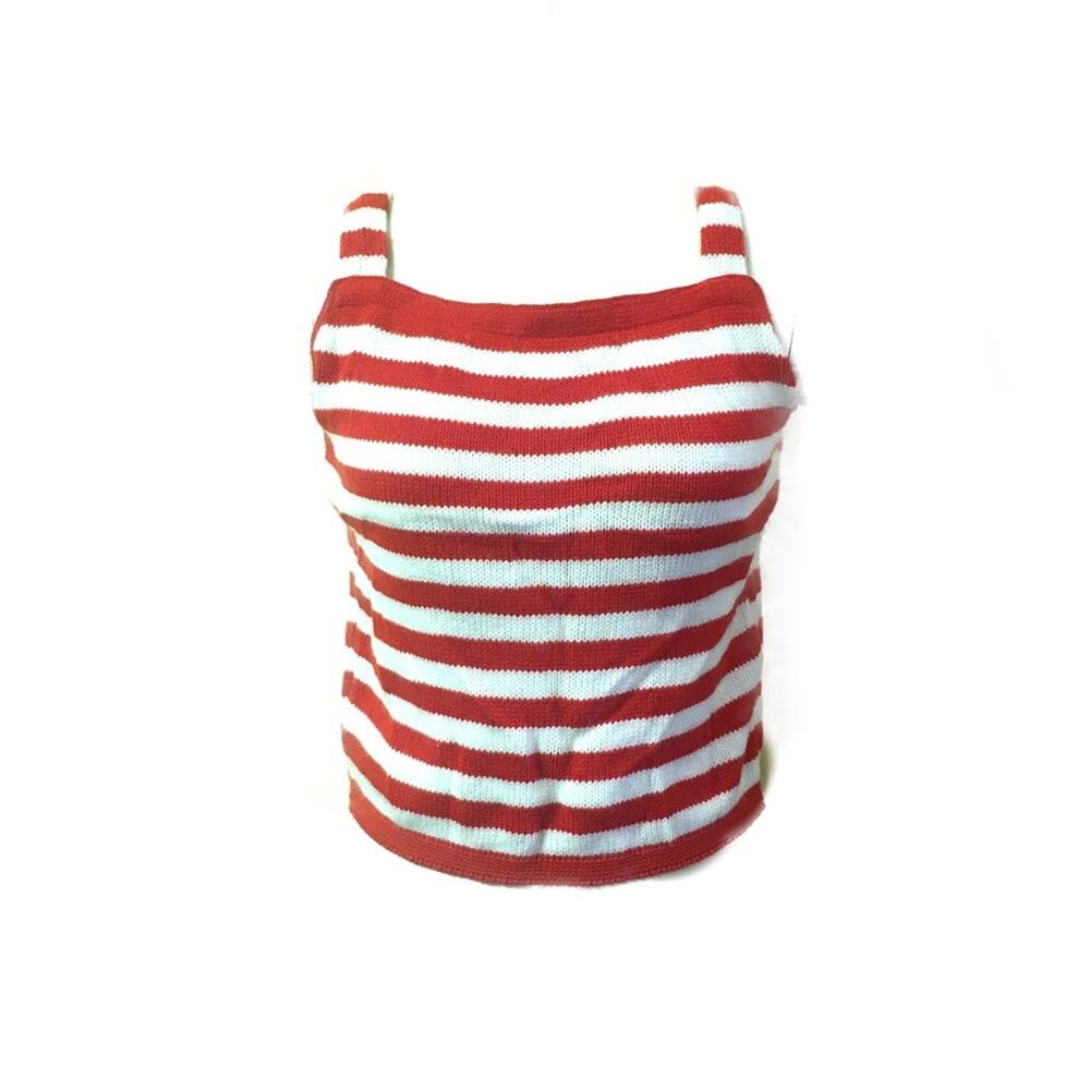 Red and White Striped Knitted Tank Top